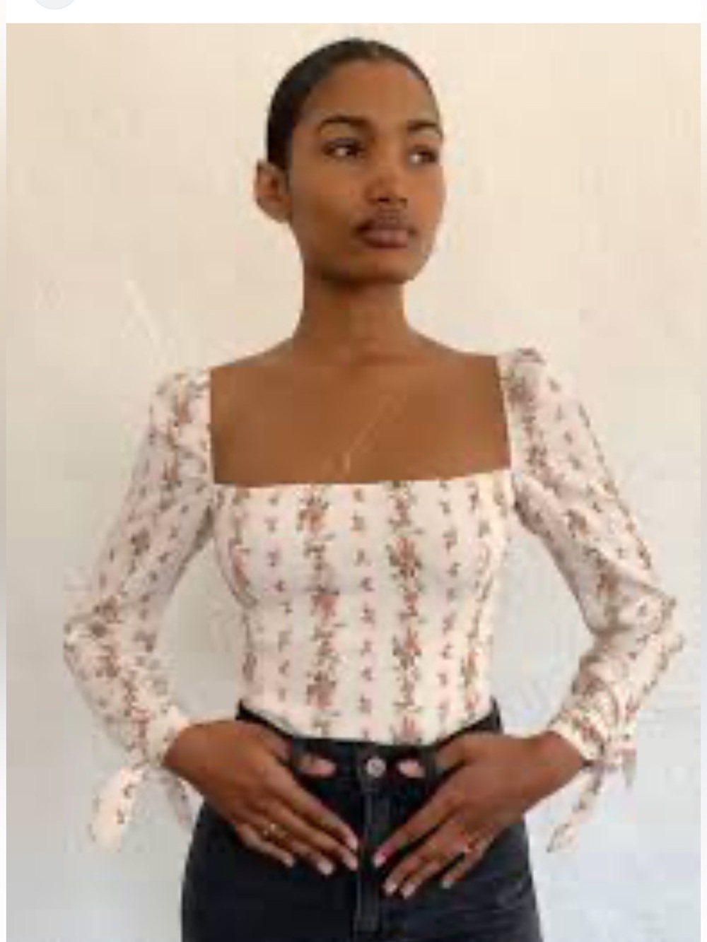 Reformation Floral Square-Neck Long Sleeve Blouse